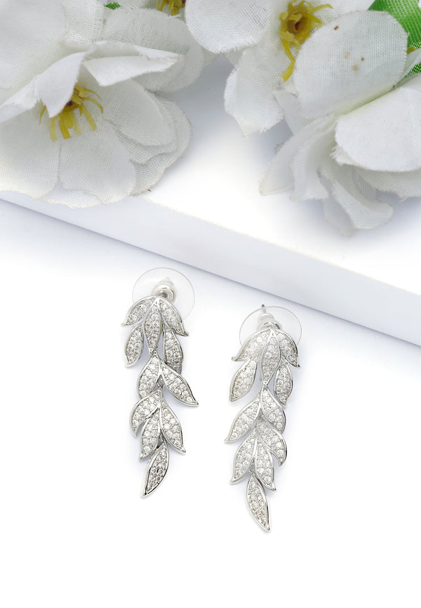 Silver Leafy Cascading Dangle Earrings